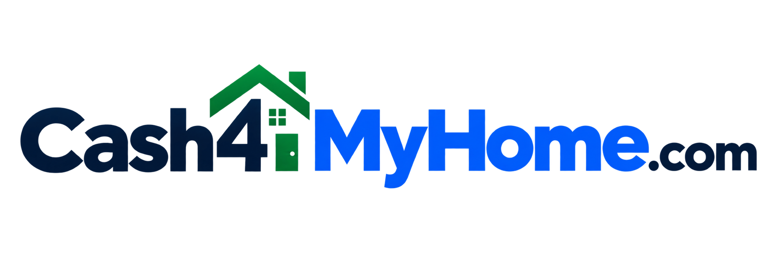 Cash4MyHome.com logo with a green house roof and blue wordmark