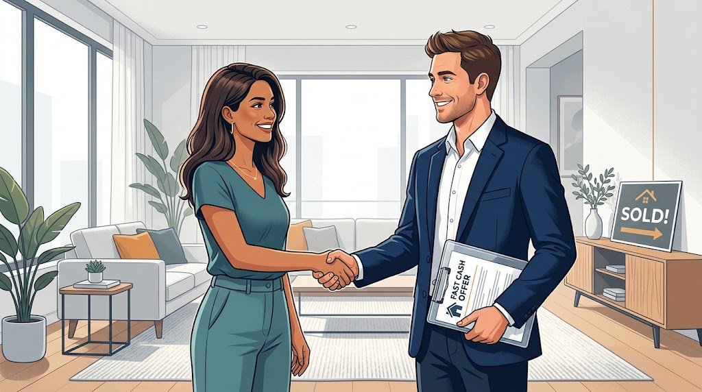 Homeowner shaking hands with a Cash 4 My Home representative after receiving a fast cash offer